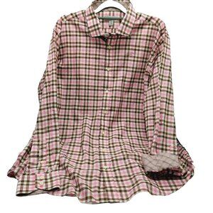Jack Stone Mens Shirt Size XXL Pink Brown Checkered Long Sleeve Button